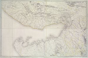 Mapa Cutch a Kathiawar, zveřejněná pod vedením plukovníka G.C. de Pree, SC, Surveyor General of India, 1885